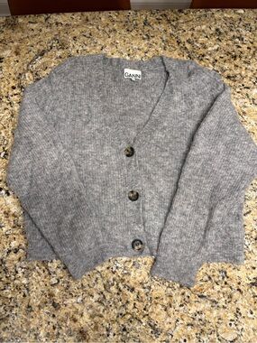 Ganni Women's Soft Alpaca Wool Bland Knit V Neck Cardigan MEDIUM
